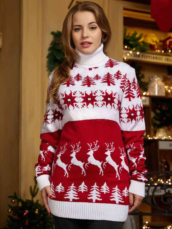 Christmas Turtleneck Ribbed Trim Sweater - Absolute fashion 2020