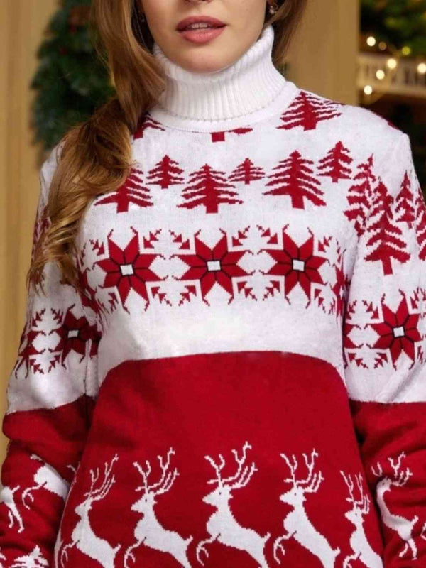 Christmas Turtleneck Ribbed Trim Sweater - Absolute fashion 2020