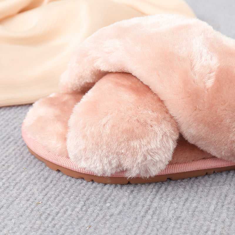 Faux Fur Crisscross Strap Slippers - Absolute fashion 2020