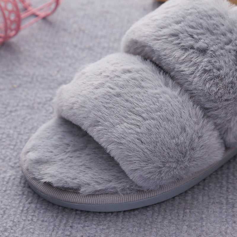 Faux Fur Double Strap Slippers - Absolute fashion 2020