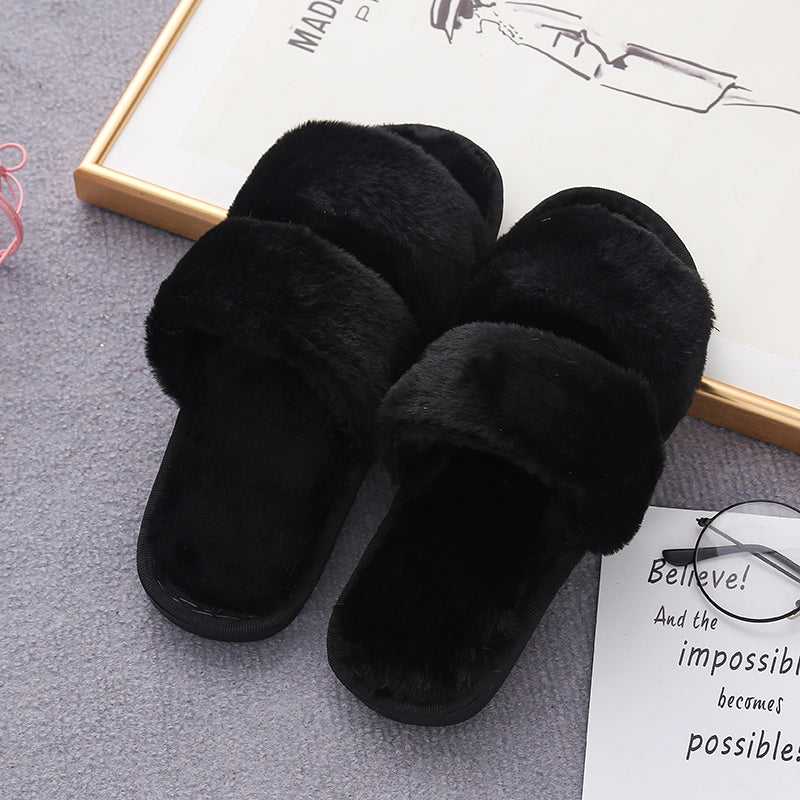 Faux Fur Double Strap Slippers - Absolute fashion 2020