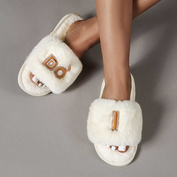 Faux Fur Open Toe Slippers - Absolute fashion 2020