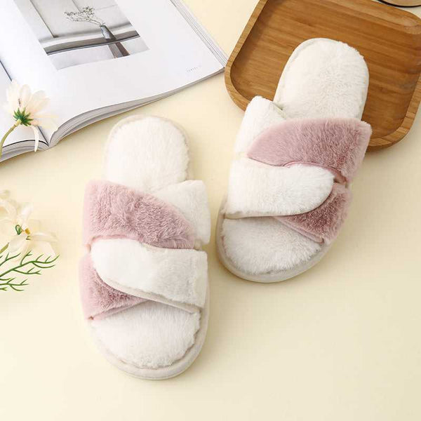 Faux Fur Twisted Strap Slippers - Absolute fashion 2020