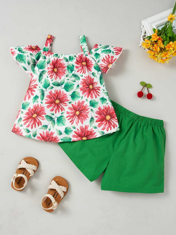 Floral Print Round Neck Top and Shorts Set - Absolute fashion 2020