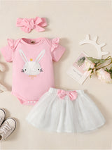 Short Sleeve Bunny Graphic Top and Bow Detail Skirt Set - Absolute fashion 2020