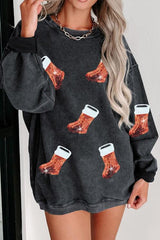 Sequin Christmas Boot Round Neck Sweatshirt - Absolute fashion 2020