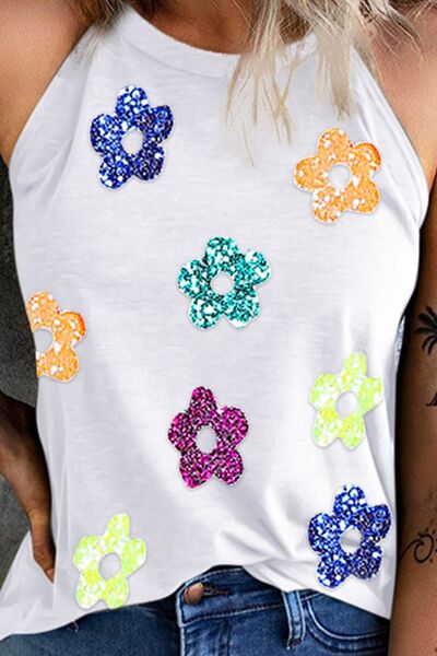 Sequin Flower Grecian Neck Tank - Absolute fashion 2020