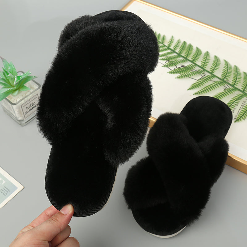 Faux Fur Crisscross Strap Slippers - Absolute fashion 2020
