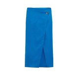 Women's Clothing With Belt Double Breasted Shirt High Waist Silk Satin Texture Sarong Skirt
