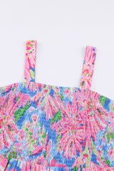 Pink Abstract Floral Painting Smocked Wide Leg Jumpsuit