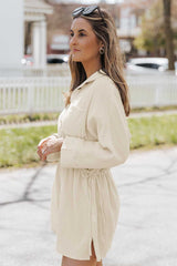 Beige Button Pockets Drawstring Waist Dress - Absolute fashion 2020