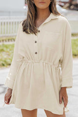Beige Button Pockets Drawstring Waist Dress - Absolute fashion 2020