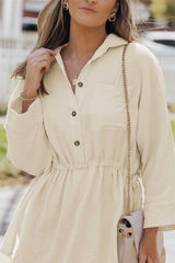 Beige Button Pockets Drawstring Waist Dress - Absolute fashion 2020
