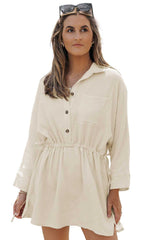 Beige Button Pockets Drawstring Waist Dress - Absolute fashion 2020