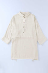 Beige Button Pockets Drawstring Waist Dress - Absolute fashion 2020