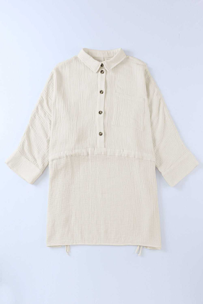 Beige Button Pockets Drawstring Waist Dress - Absolute fashion 2020
