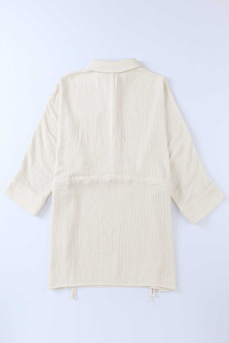 Beige Button Pockets Drawstring Waist Dress - Absolute fashion 2020