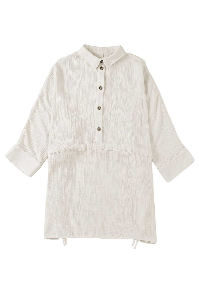 Beige Button Pockets Drawstring Waist Dress - Absolute fashion 2020