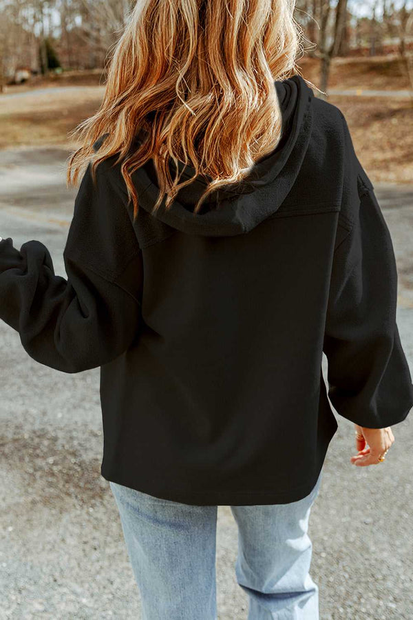 Black Flap Pocket Drawstring Hood Zip Up Jacket - Absolute fashion 2020