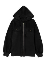 Black Flap Pocket Drawstring Hood Zip Up Jacket - Absolute fashion 2020