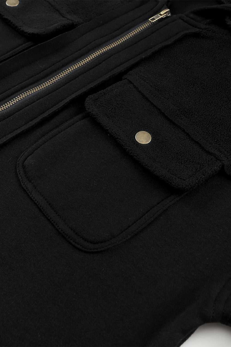 Black Flap Pocket Drawstring Hood Zip Up Jacket - Absolute fashion 2020