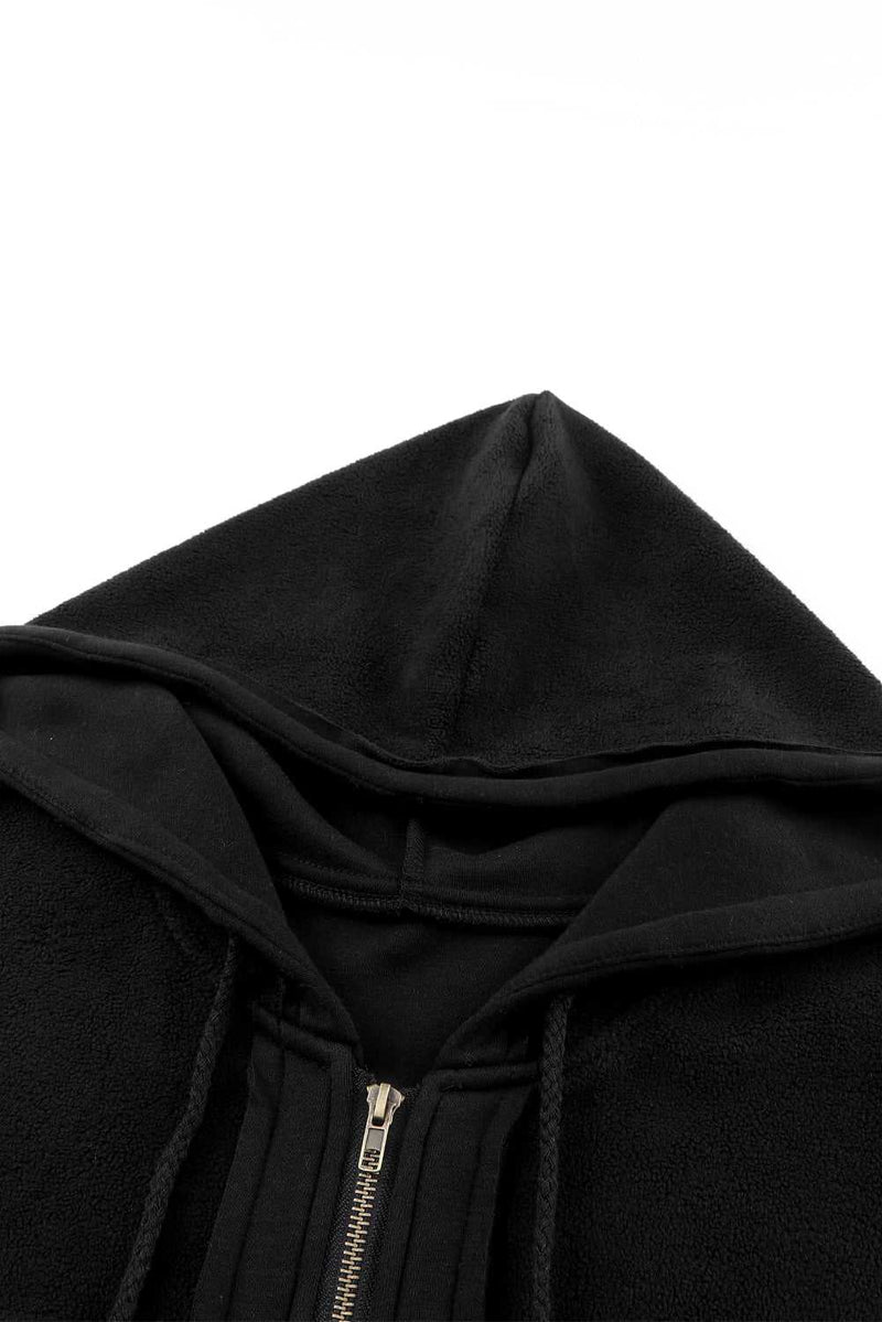 Black Flap Pocket Drawstring Hood Zip Up Jacket - Absolute fashion 2020