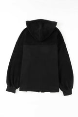Black Flap Pocket Drawstring Hood Zip Up Jacket - Absolute fashion 2020