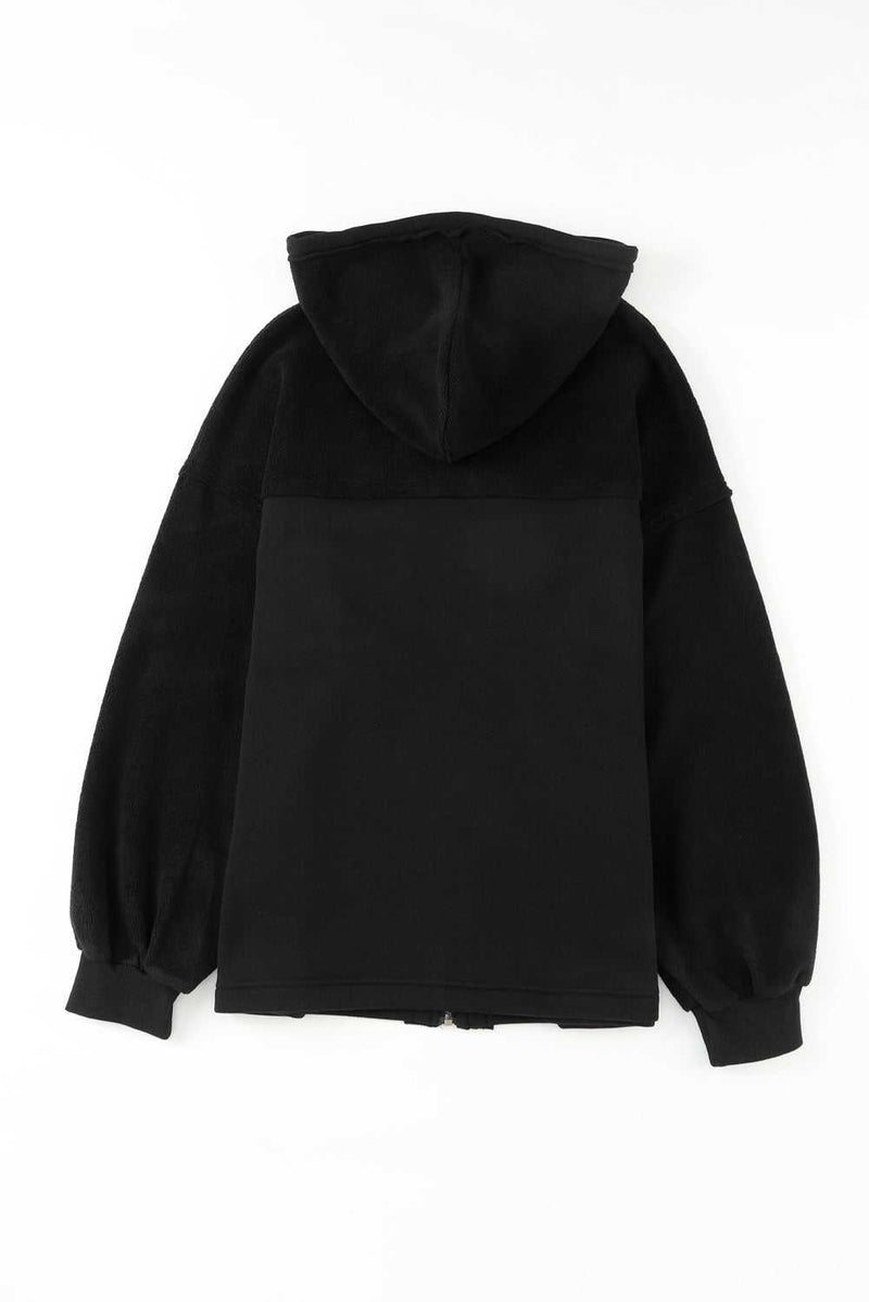 Black Flap Pocket Drawstring Hood Zip Up Jacket - Absolute fashion 2020