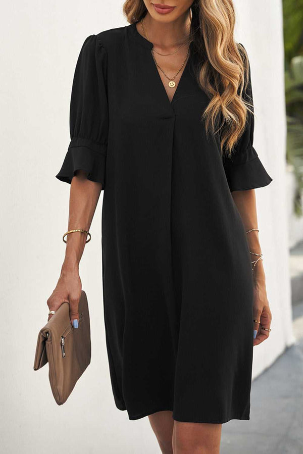 Black Ruffled Sleeve Shift Dress - Absolute fashion 2020