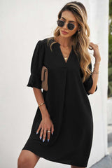 Black Ruffled Sleeve Shift Dress - Absolute fashion 2020