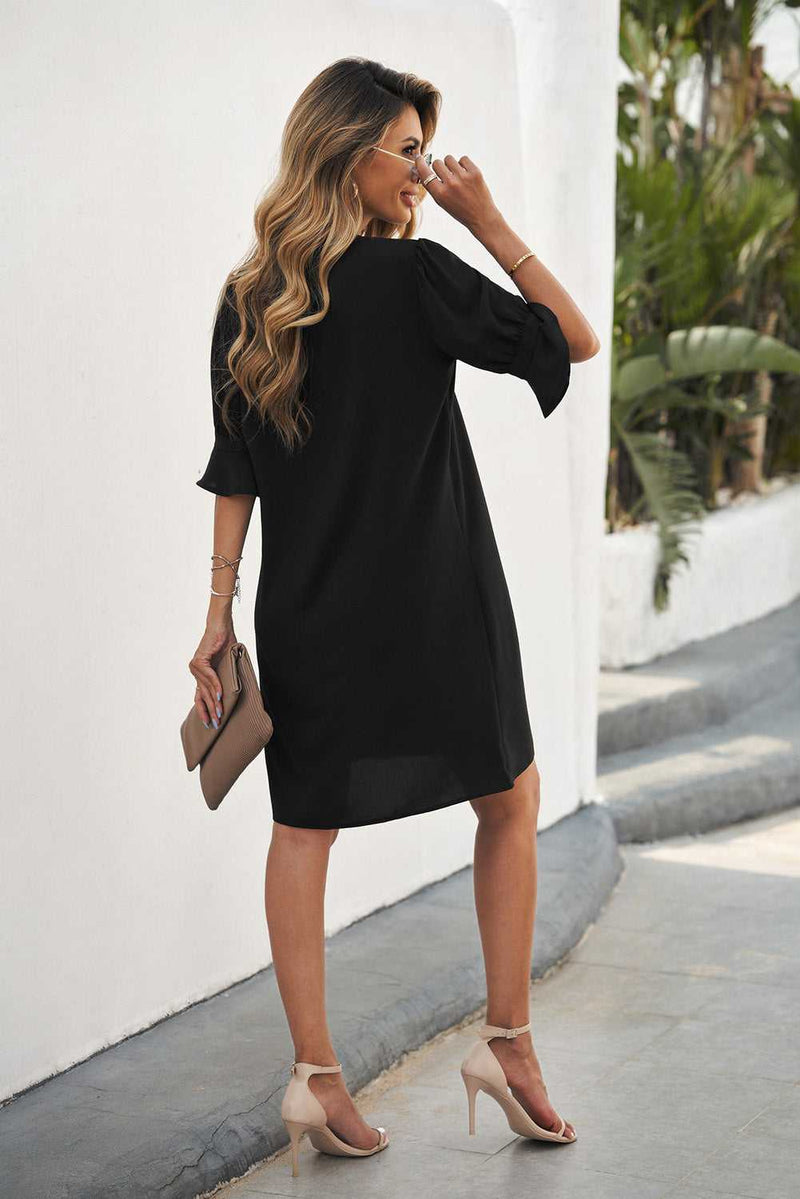 Black Ruffled Sleeve Shift Dress - Absolute fashion 2020