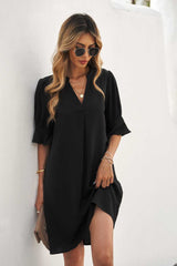 Black Ruffled Sleeve Shift Dress - Absolute fashion 2020