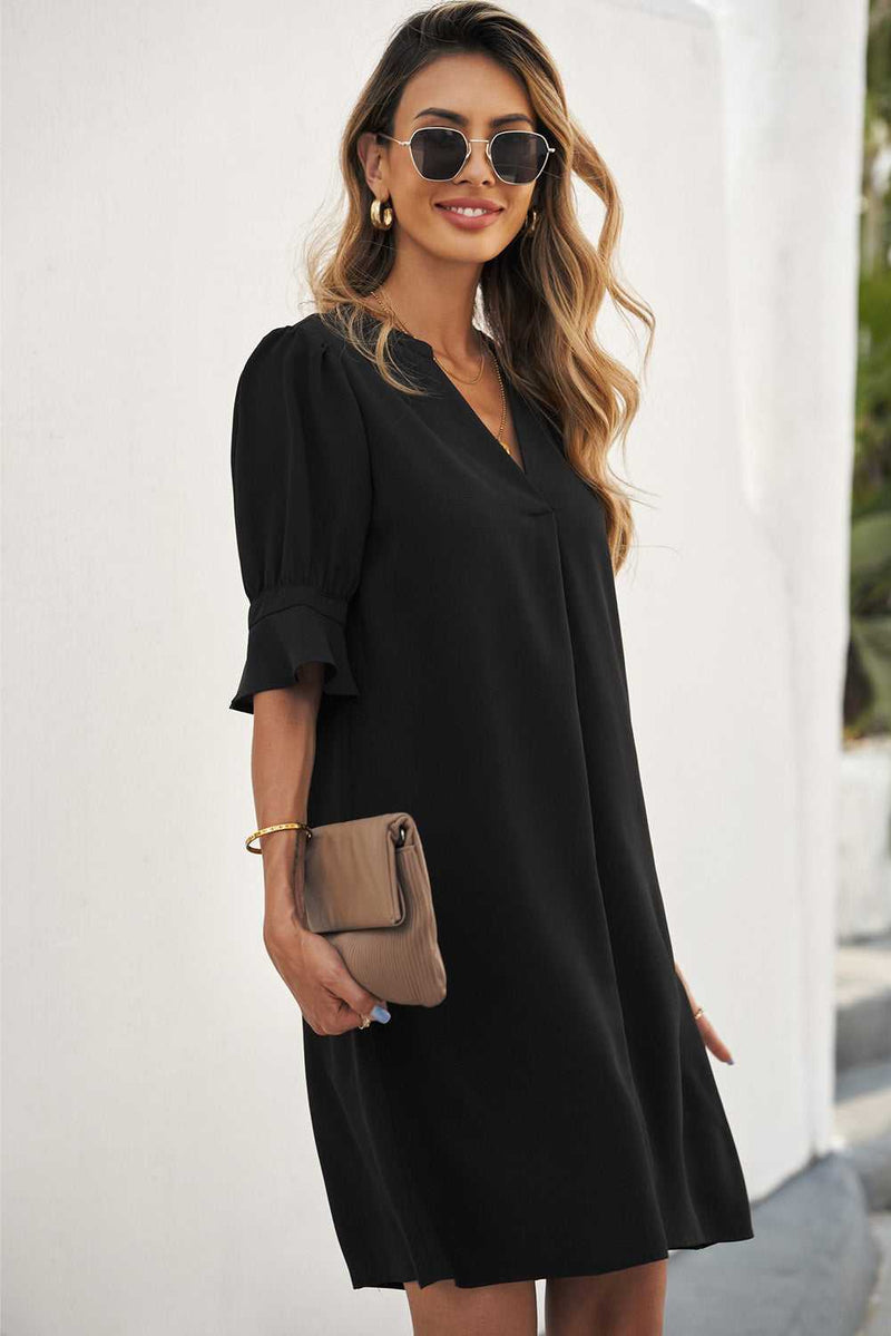 Black Ruffled Sleeve Shift Dress - Absolute fashion 2020