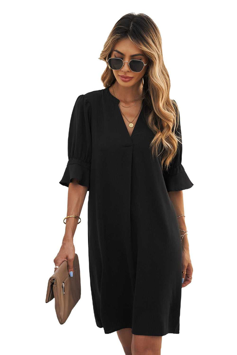 Black Ruffled Sleeve Shift Dress - Absolute fashion 2020