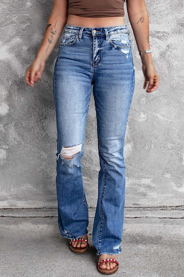 Blue Distressed Flare Jeans - Absolute fashion 2020