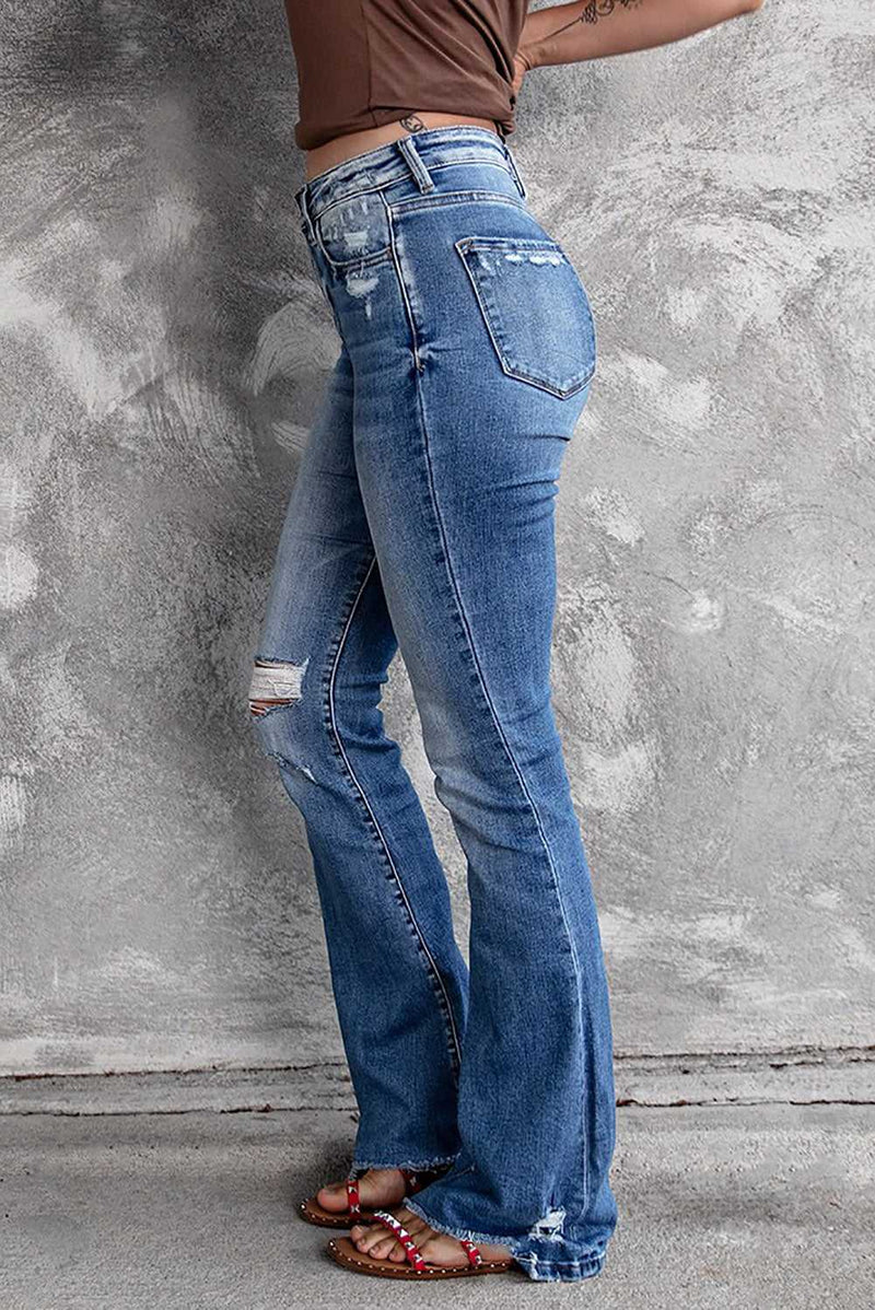 Blue Distressed Flare Jeans - Absolute fashion 2020