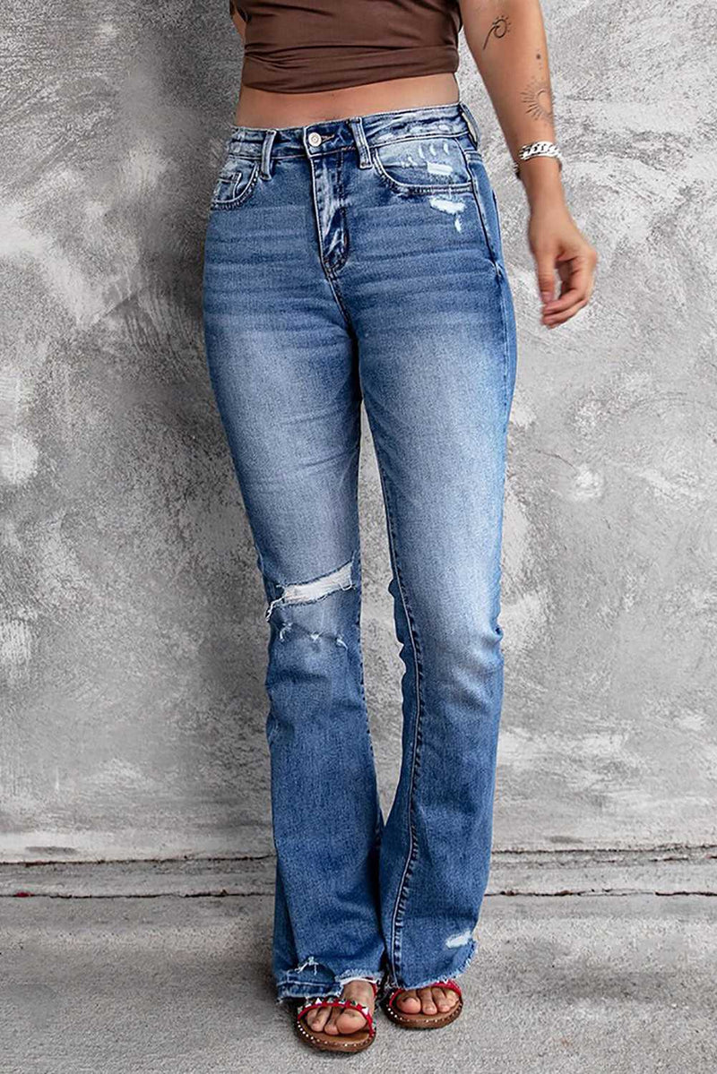 Blue Distressed Flare Jeans - Absolute fashion 2020