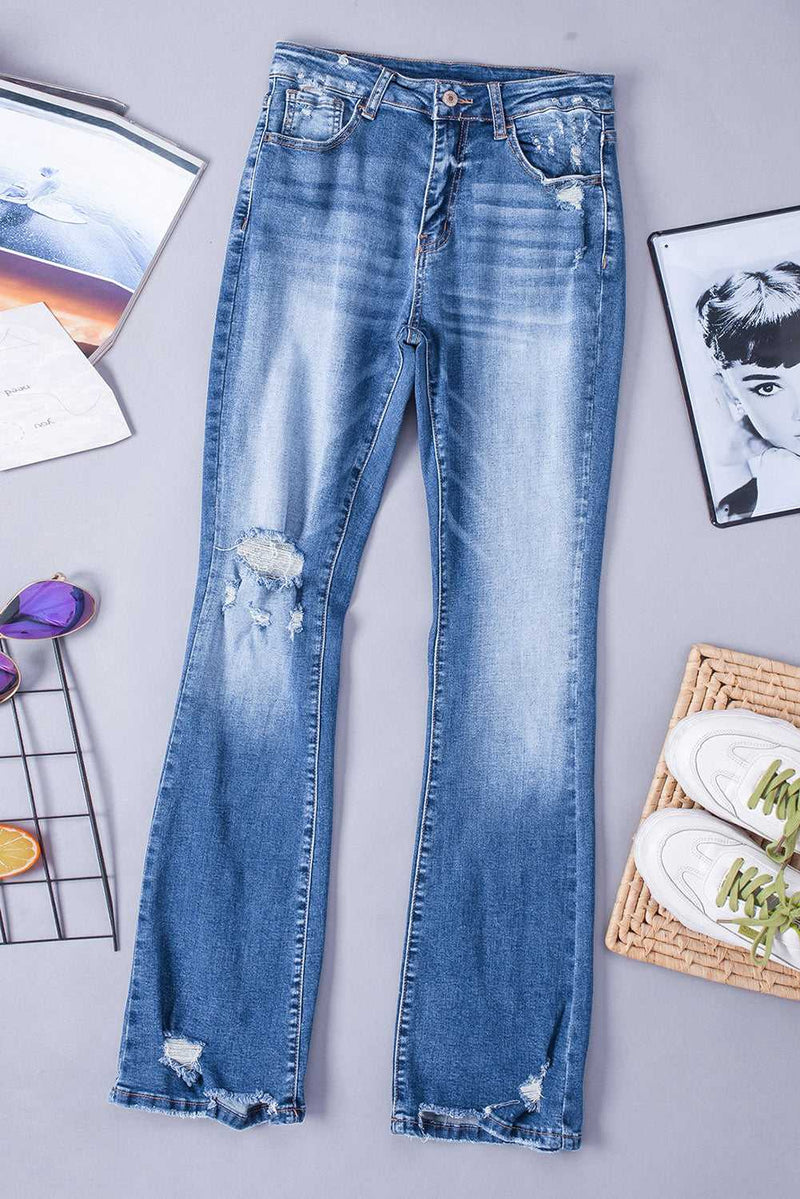 Blue Distressed Flare Jeans - Absolute fashion 2020
