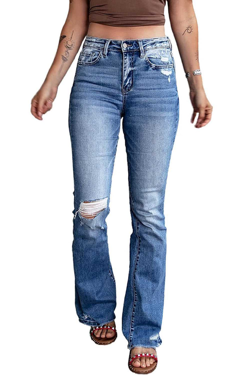 Blue Distressed Flare Jeans - Absolute fashion 2020