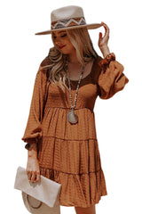 Brown Bishop Sleeve Smocked Tiered Mini Dress - Absolute fashion 2020