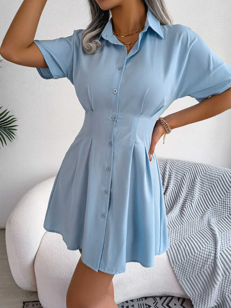 Button Down Collared Mini Dress - Absolute fashion 2020