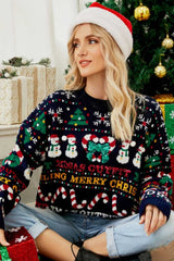Christmas Print Crewneck Dropped Shoulder Sweater - Absolute fashion 2020