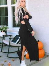 Cutout Round Neck Long Sleeve Slit Maxi Dress - Absolute fashion 2020