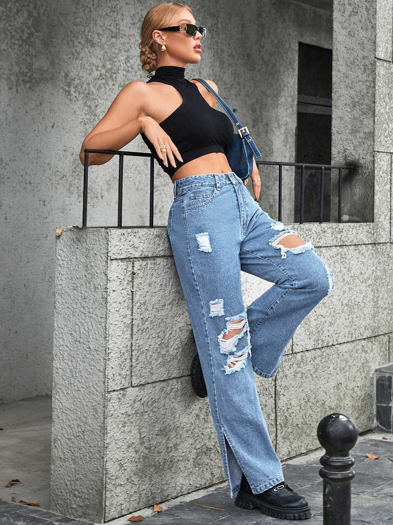 Distressed Slit Jeans - Absolute fashion 2020