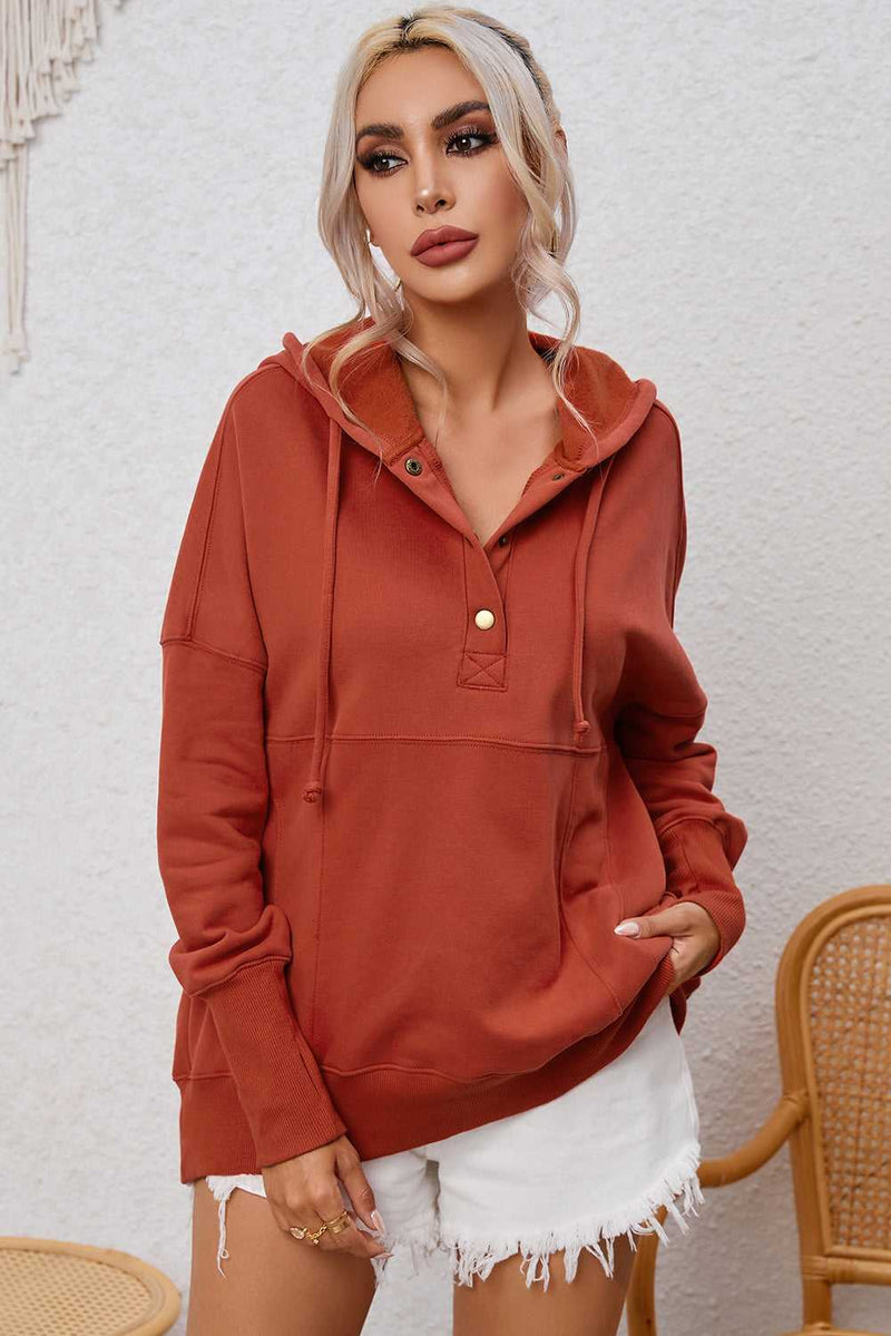 Dropped Shoulder Buttoned Hoodie - Absolute fashion 2020