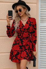 Floral Print Surplice Neck Tie Waist Dress - Absolute fashion 2020