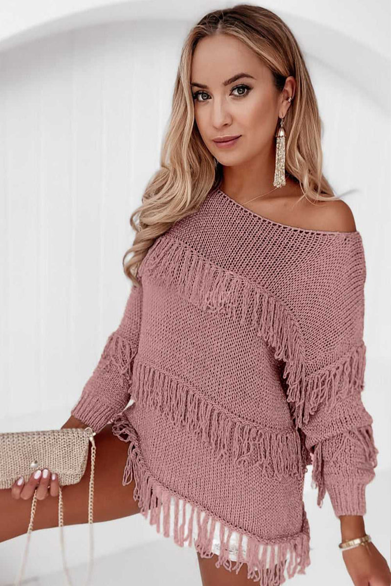 Fringe Detail Long Sleeve Sweater - Absolute fashion 2020