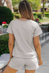 Gray 2pcs Solid Textured Drawstring Shorts Set - Absolute fashion 2020