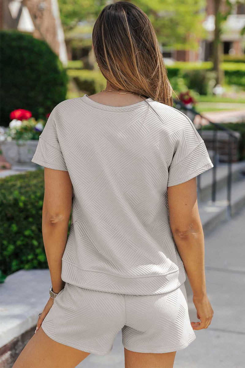 Gray 2pcs Solid Textured Drawstring Shorts Set - Absolute fashion 2020