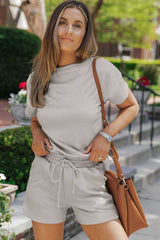 Gray 2pcs Solid Textured Drawstring Shorts Set - Absolute fashion 2020